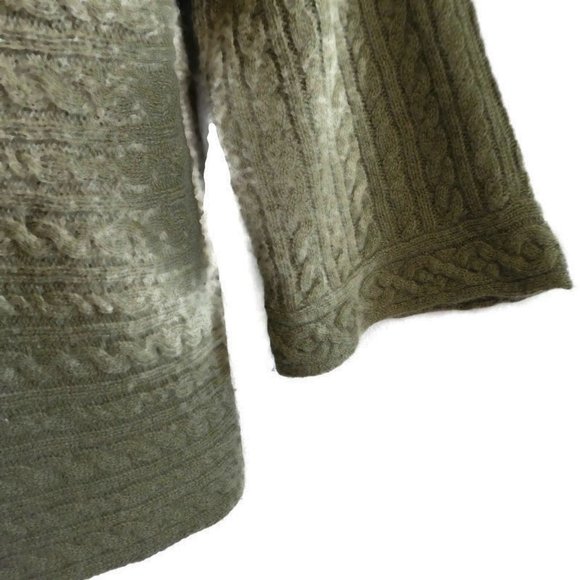 Kenar Pure Cashmere Cardigan 3D Cable Knit Green Open Front Wide Bell Sleeves M - Picture 5 of 8